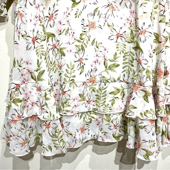 EXLURA Womens Floral Ruffle Sun Dress Sundress Tiered Square Neck Long Sleeve M. - Picture 6 of 10